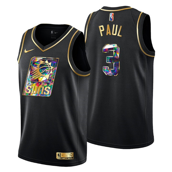 Men's Phoenix Suns #3 Chris Paul 2021/22 Black Golden Edition Diamond Logo Black 75th Anniversary Stitched Basketball Jersey